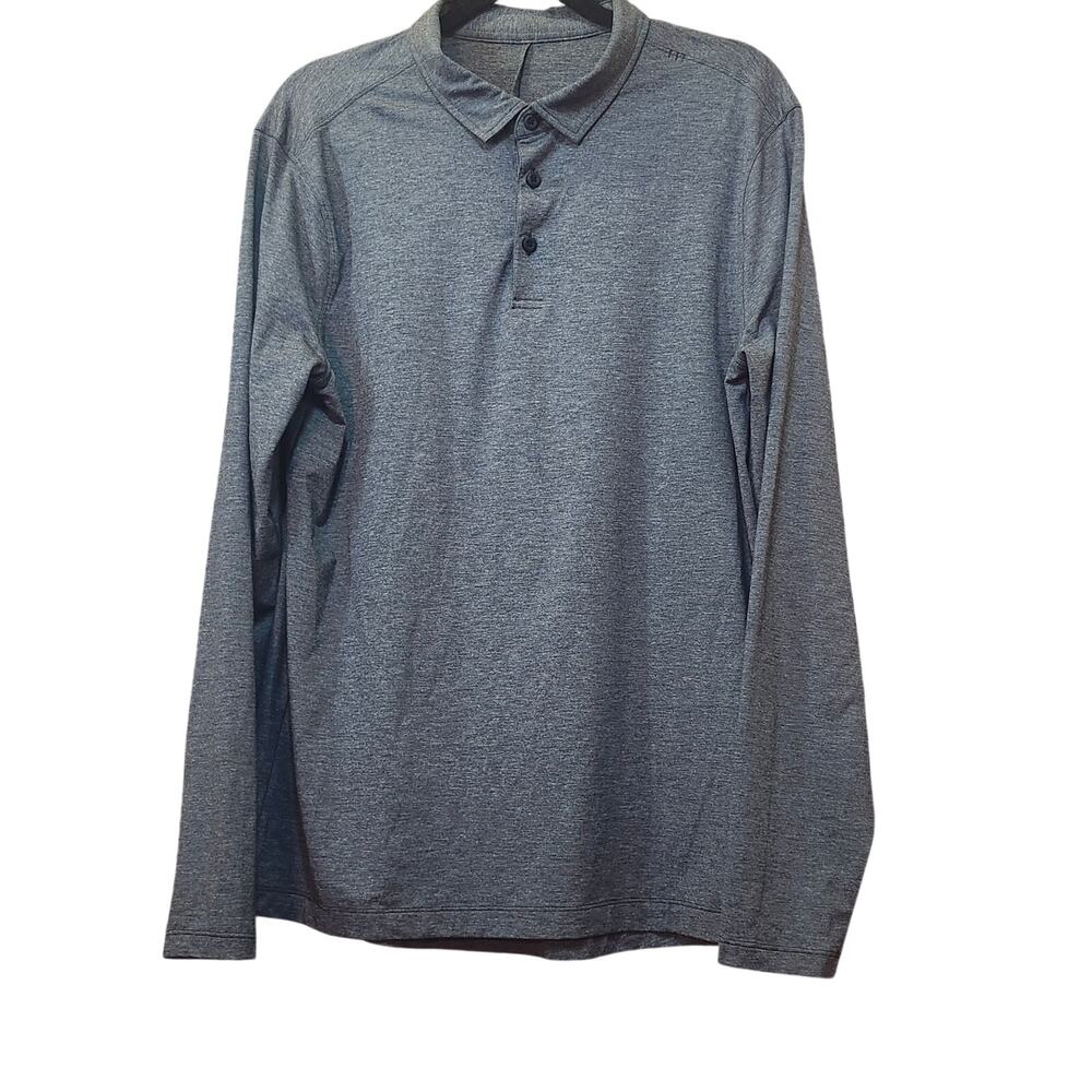 Mens Grey Lululemon Evalution Long Sleeve Polo Shirt 4 way stretch comfort